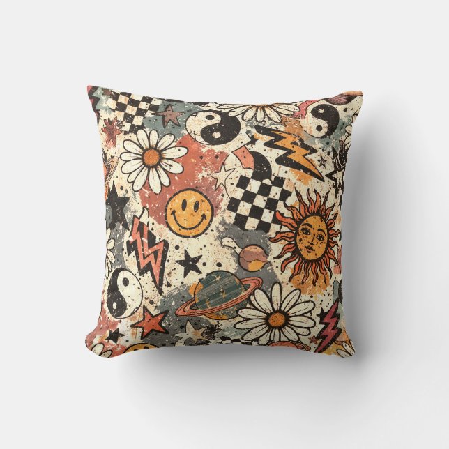 Coussin Retro 90s Grunge Celestial Doodle Pattern  (Recto)
