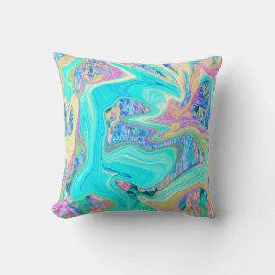 Coussin Rétro Aqua Blue Liquid Art sur Hydrangeas Abstrait