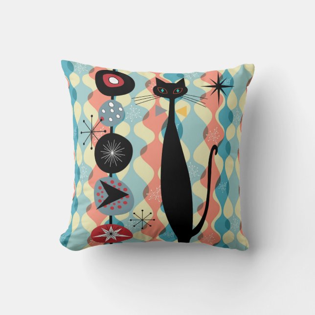 Coussin Retro Atomique Moyen Siècle Moderne MCM Cool Chat  (Recto)