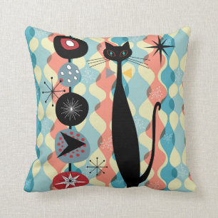 Coussin Retro Atomique Moyen Siècle Moderne MCM Cool Chat 