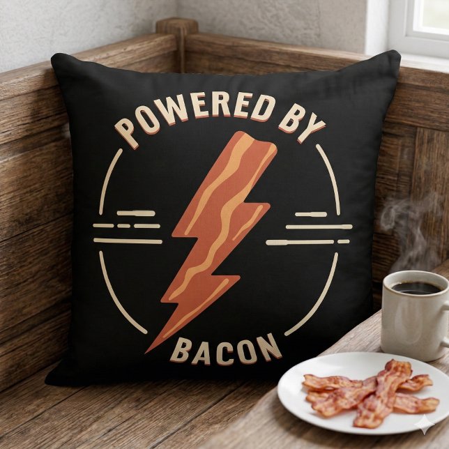 Coussin Retro Bacon Lover Drôle Conception alimentaire ave (Retro Bacon Lover Funny Food Design with Lightning Throw Pillow Mockup A)