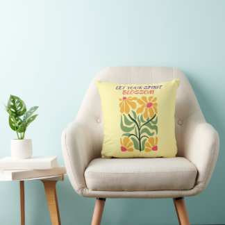 Coussin Retro Boho Blooming Flowers Inspiration Quote