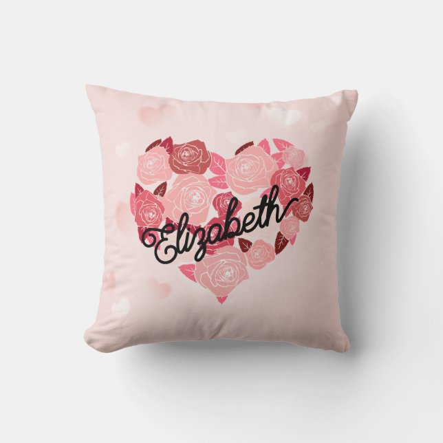 Coussin Retro Boho Floral I Heart Nom calligraphie texte (Recto)
