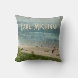 Coussin Rétro carreau de plage du lac Michigan Shoreline