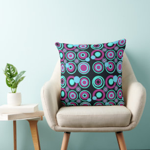 Coussin Retro Cercles Party Turquoise Magenta Black