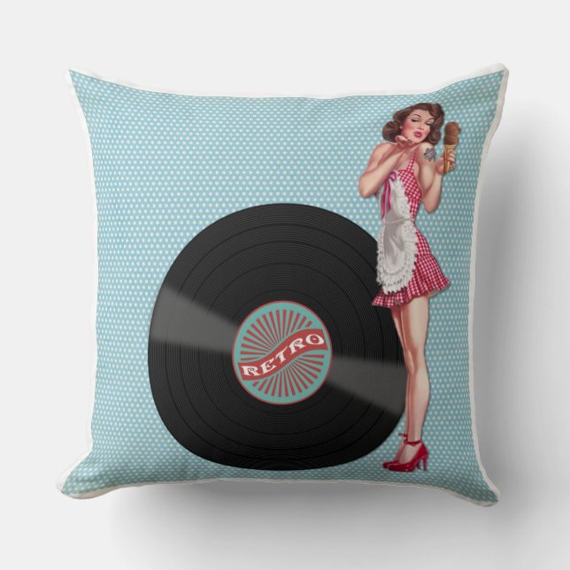 Coussin Retro Chic Pinup Vinyl Girl (Recto)