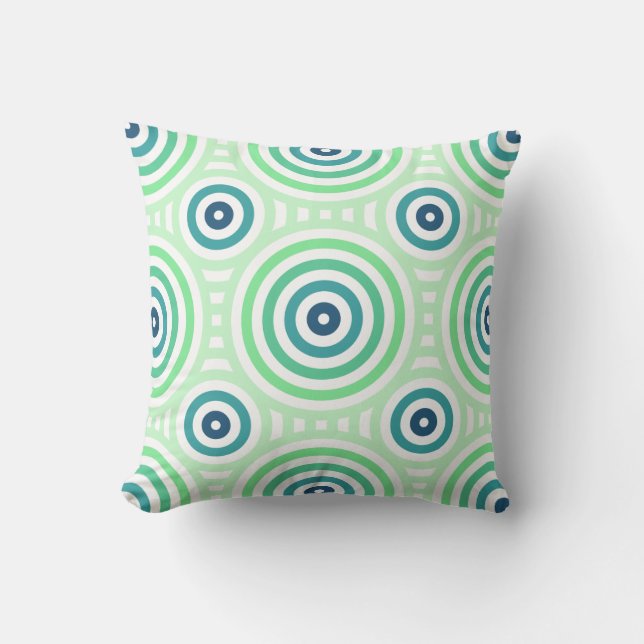 Coussin Retro Circulaire Geometric Pattern en Green & Blue (Recto)