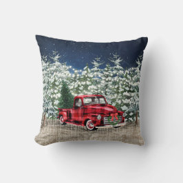 Coussin Retro classique Forêt rustique Camion rouge de Noë