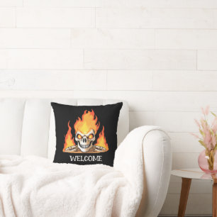 Coussin Rétro Dead Burning squelette Crâne en feu do-it-yo