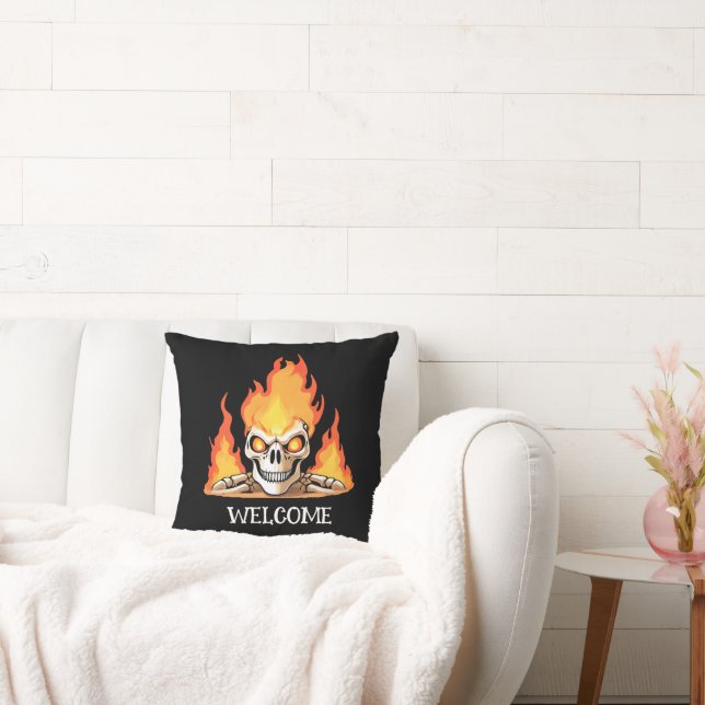 Coussin Rétro Dead Burning squelette Crâne en feu do-it-yo (Canapé)