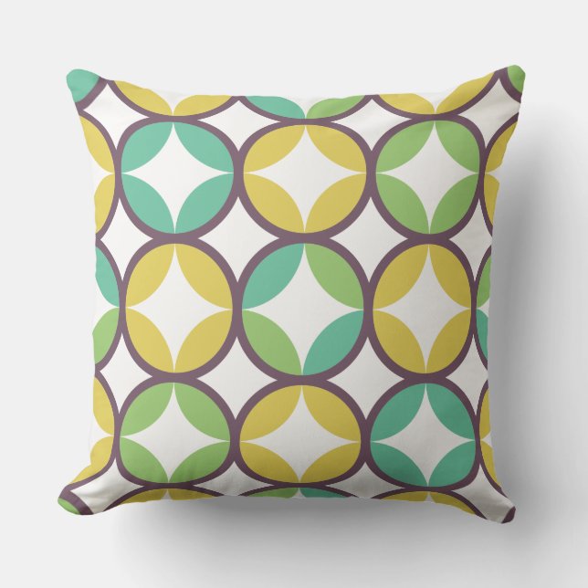 Coussin Retro Diamond dans Circle Pattern Blue Green Gold (Recto)