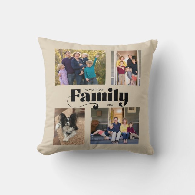Coussin Retro Family 4 Photo Collage Tan (Recto)