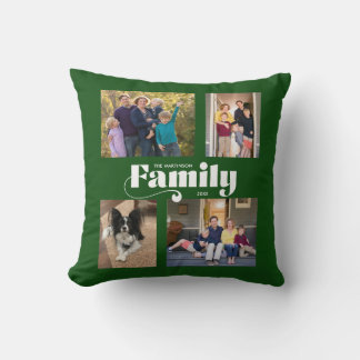 Coussin Retro Family 4 Photo Collage Vert foncé