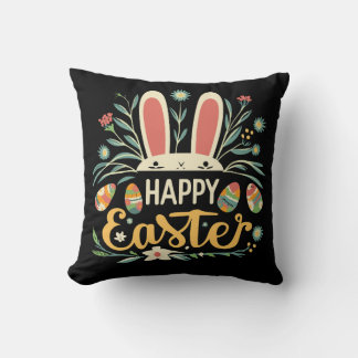 Coussin Retro Floral Happy Easter Bunny Boho Spring