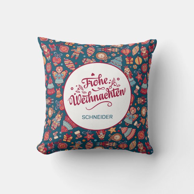 Coussin Retro Frohe Weihnachten Personnalisé (Recto)