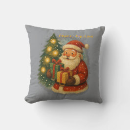 Coussin “Retro Holiday Throw Pillow – Cozy Santa & Gifts 