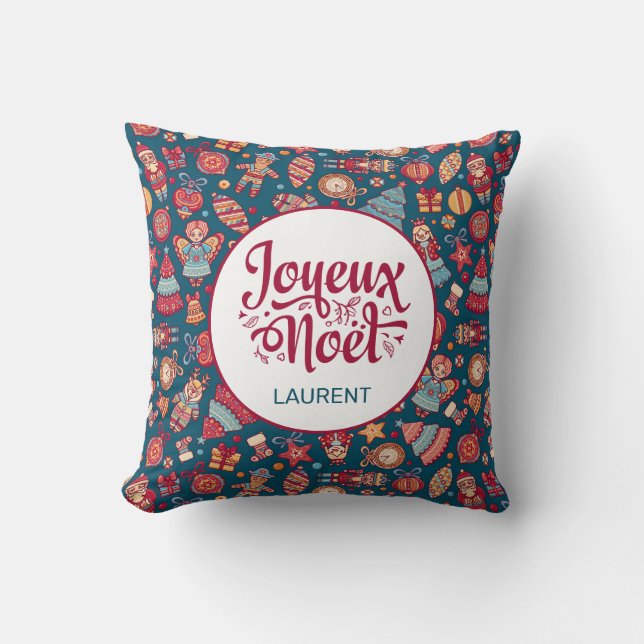 Coussin Retro Joyeux Noel Personnalisé (Recto)
