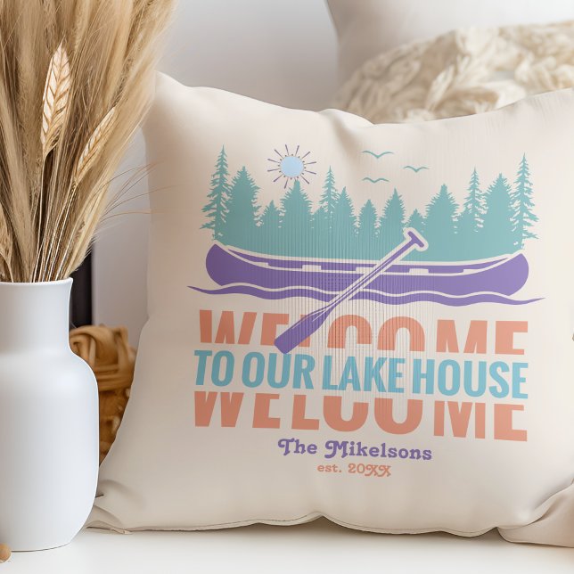 Coussin Retro Lake House Nom de famille (Créateur téléchargé)