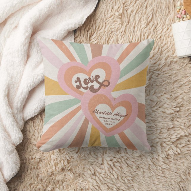 Coussin Retro les années 70 Hippy Love Heart Baby Girl Bir (Couverture)