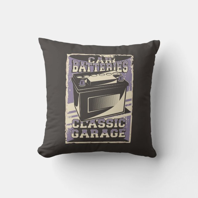 Coussin Retro Man Cave Classic Automotive-Batterie Jeu Pi (Recto)