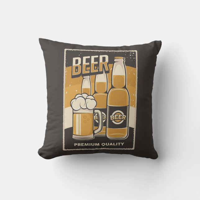 Coussin Retro Man Cave Classic - Trois Bières à bouteille  (Recto)