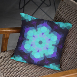 Coussin Retro Mandala Flower bleu violet et vert