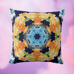 Coussin Rétro Mandala jaune bleu et orange