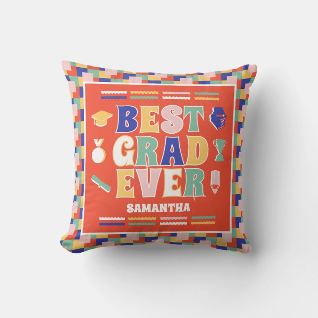 Coussin Rétro Meilleur Grad Jamais Red Graduation (Recto)