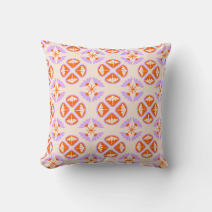 Coussin Rétro milieu du siècle moderne floral orange et la