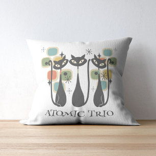 Coussin Rétro Mmilieu du siècle noir chats atomique MCM