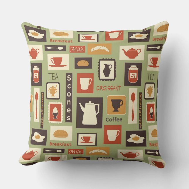 Coussin Rétro motif avec des plats de cuisine pour le (Recto)