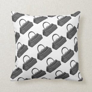 Coussin Rétro motif vintage de sac à main de noir de mod