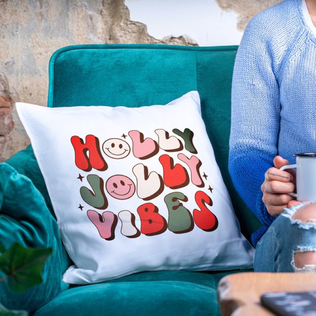 Coussin Retro Noël Holly Jolly Vibes Vacances tendance (Créateur téléchargé)