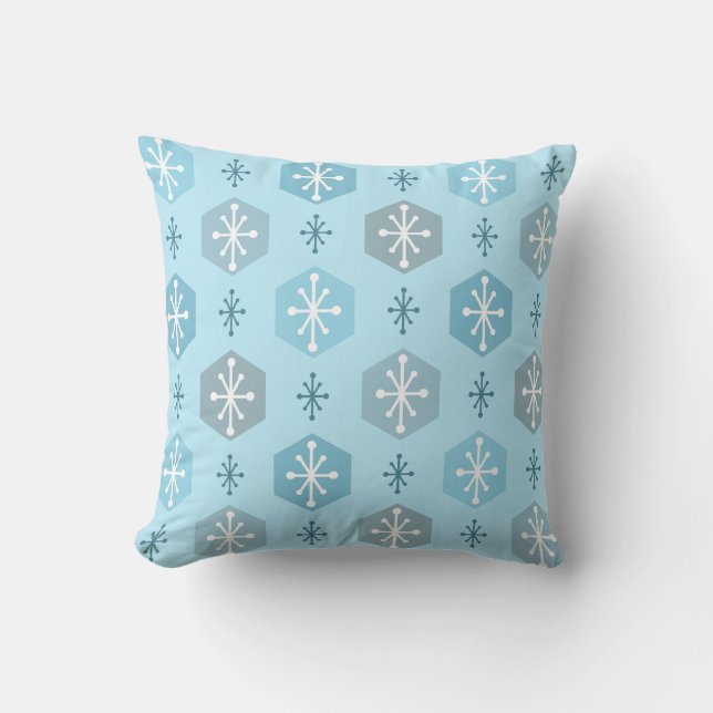 Coussin Rétro Noël Snowflakes Baby Blue (Recto)