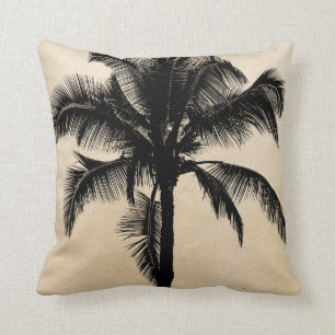 Coussin Rétro noir tropical hawaïen de silhouette de