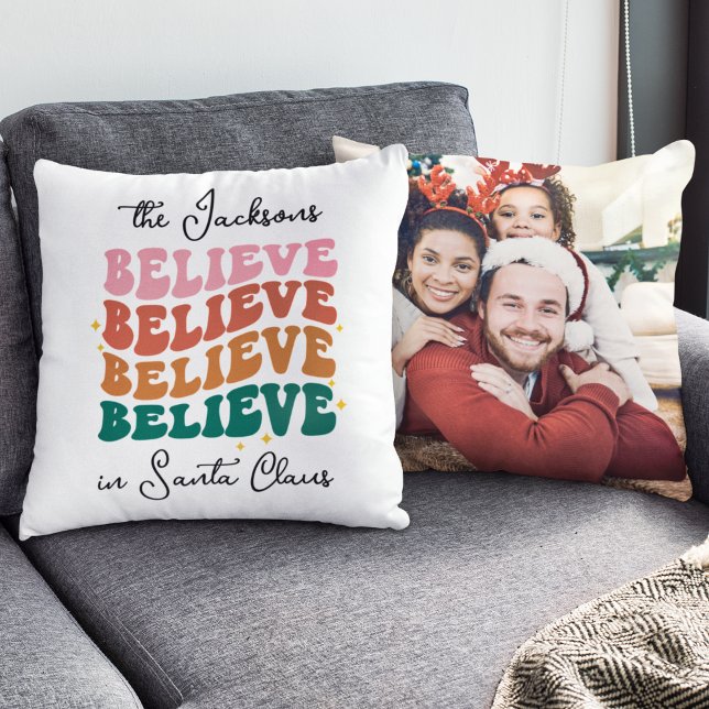 Coussin Retro nous croyons au Père Noël photo de Noël (Créateur téléchargé)