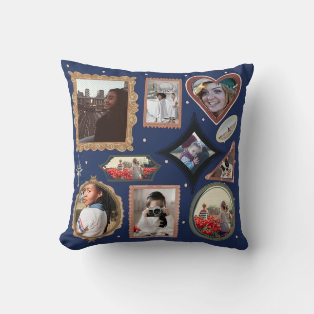 Coussin Retro Personalized 12 Photo Collage Template DIY (Recto)