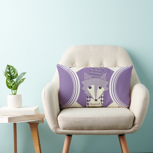 Coussin Retro Personnalisé violet et Olive Fox (Chaise)