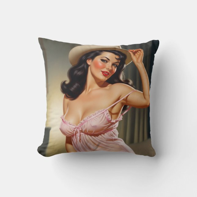 Coussin Retro Pin-up Girl with Cowboy hat (Recto)