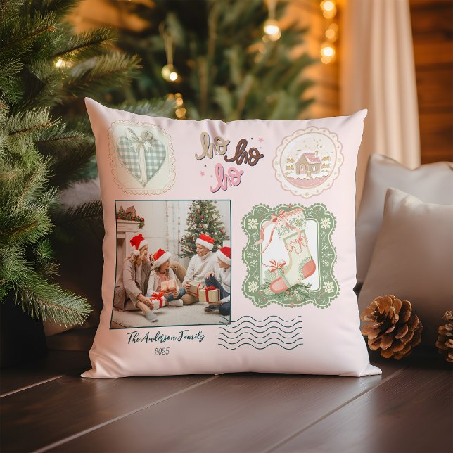 Coussin Retro Pink Green Christmas (Créateur téléchargé)