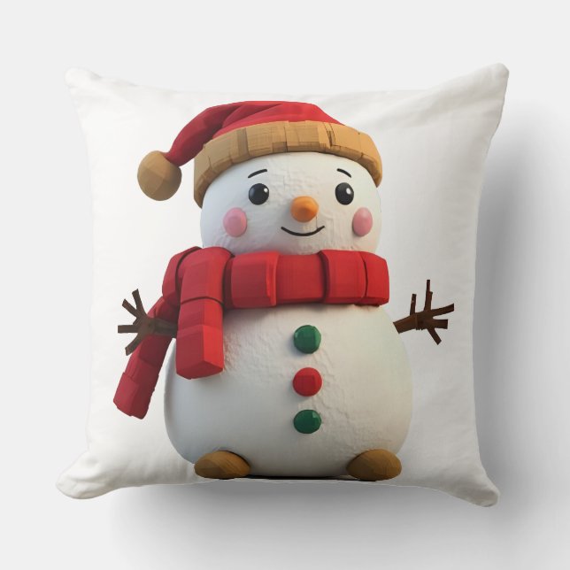 Coussin Retro Plush Snowman With Scarf Christmas (Recto)