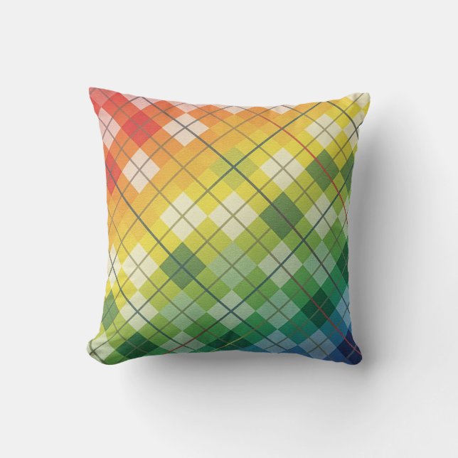 Coussin Retro Rainbow Argyle Plaid Check Pattern (Recto)