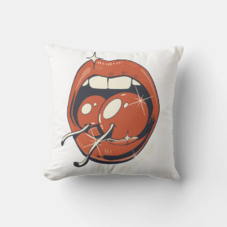 Coussin Retro Red Cherry Lips Graphic Art