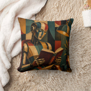 COUSSIN RETRO ROBOT EN LECTURE II LECTEUR D'IA ANCIEN
