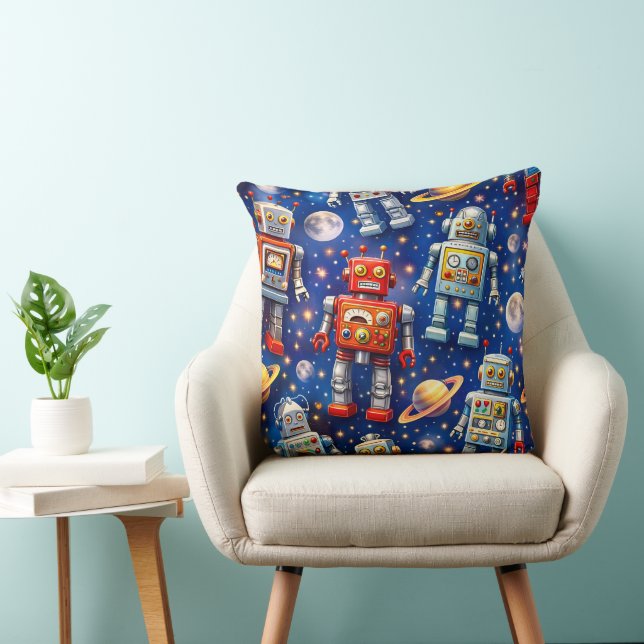 Coussin Retro space robots Galactic voyage decorative thro (Chaise)