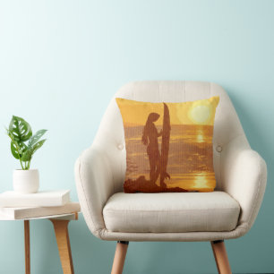Coussin Retro Sunset Surfer Girl