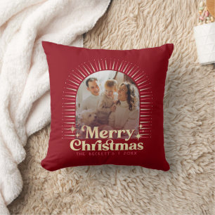 Coussin Retro Super Joyeux Noël Famille Photo