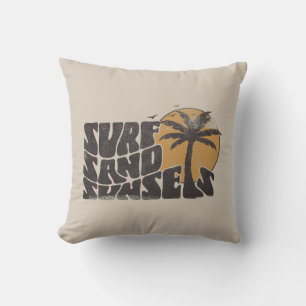 Coussin Retro Surf Sand Sunsets Beach Life Palm Tree