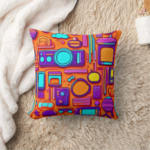 Coussin Retro Tech Pop : Nostalgic Gadget Collage