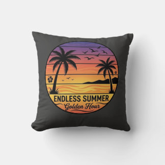 Coussin Retro Tropical Sunset Palm Trees Beach Throw Pillo